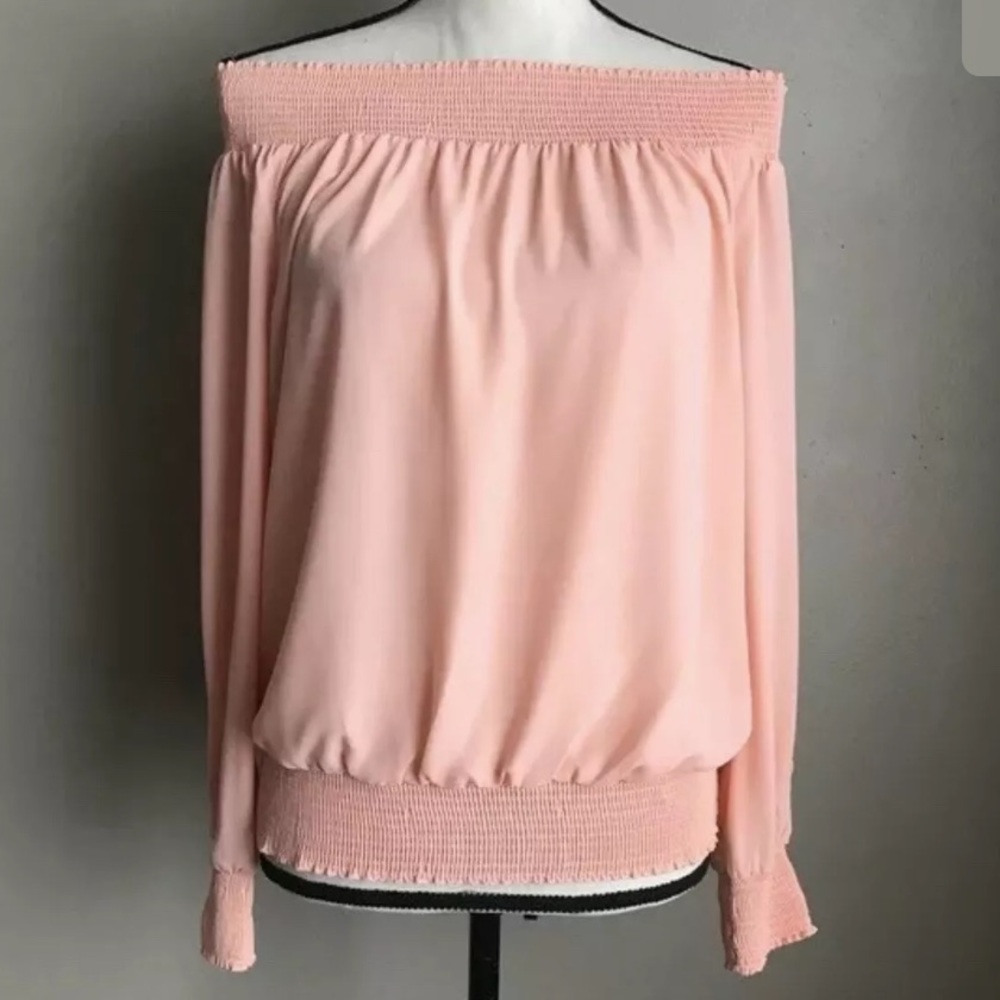 Thalia Sodi Smocked Off The Shoulder top Pink Sz M